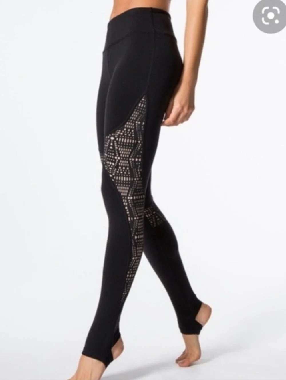 ALO West Coast Black Leggings Geometric Laser-Cut Panels Activewear Size XS